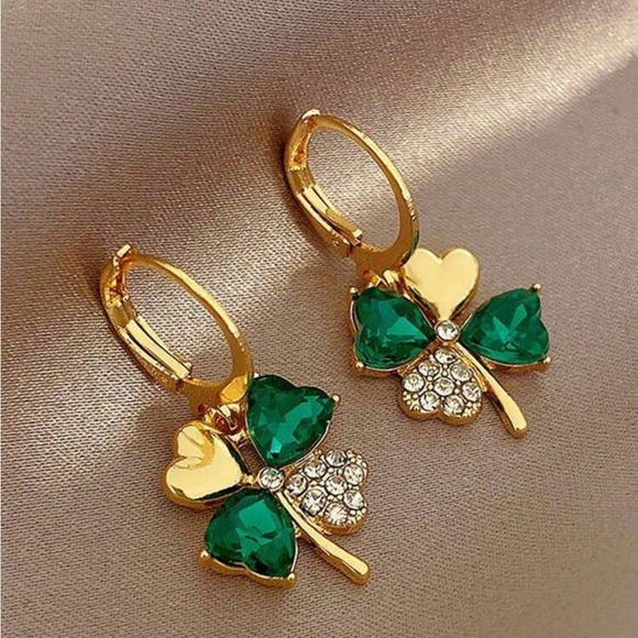 Four Leaf Clover Drop Earrings - Picture 2 of 3